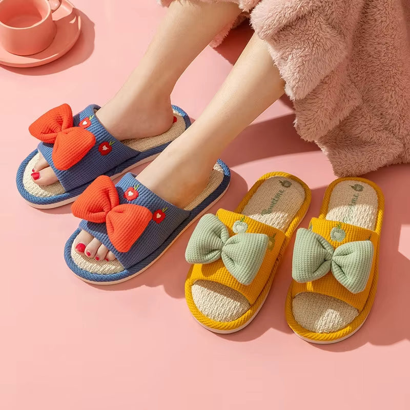 Ladies Summer Casual Linen Slippers Cartoon Multicolor
