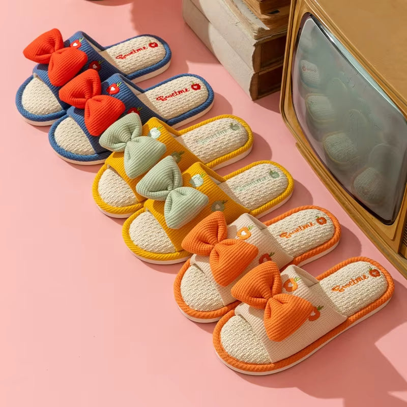 Ladies Summer Casual Linen Slippers Cartoon Multicolor